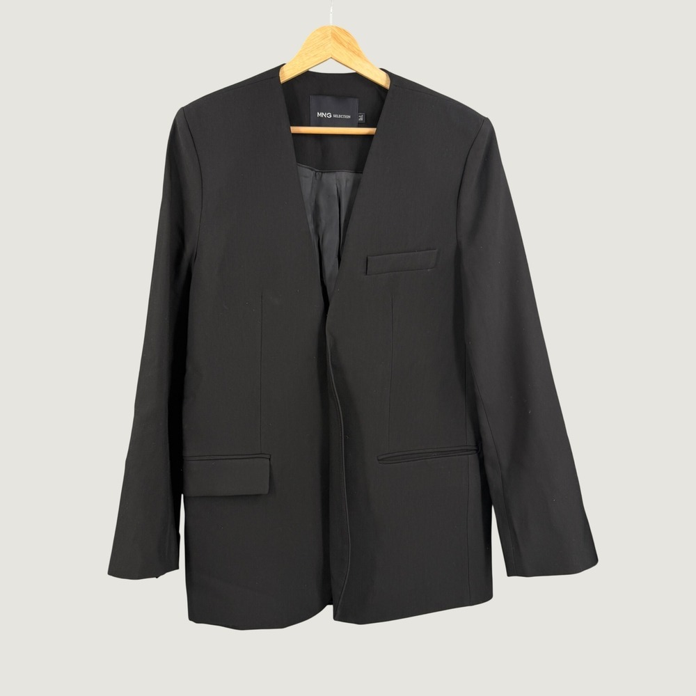 Mango MNG Selection Black Open Front Blazer Womens Small Oversized Single Vent